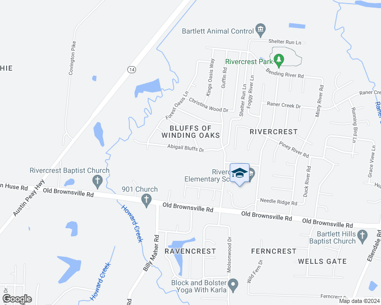 map of restaurants, bars, coffee shops, grocery stores, and more near 6135 Abigail Bluffs Drive in Memphis