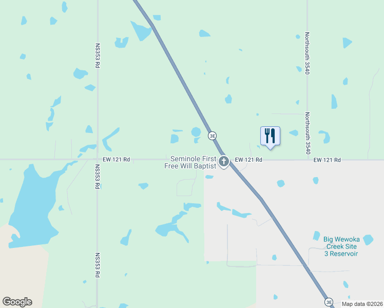 map of restaurants, bars, coffee shops, grocery stores, and more near 35345 East 121 Road in Seminole