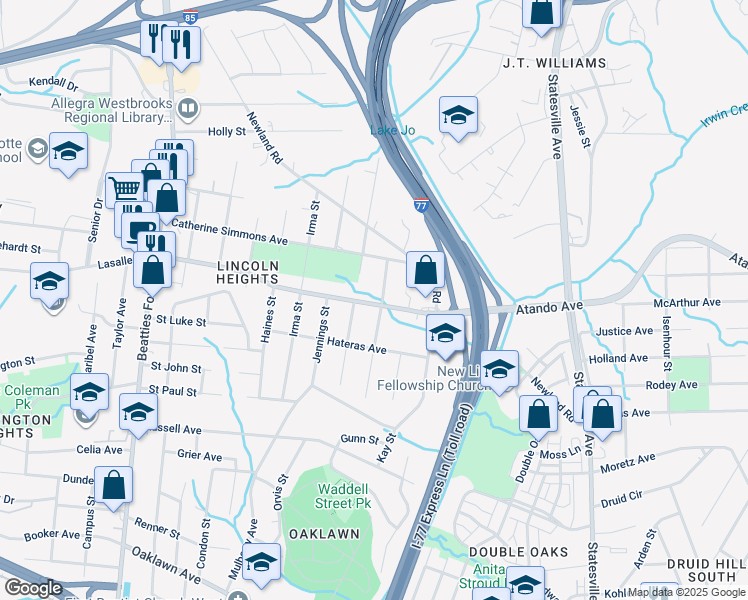 map of restaurants, bars, coffee shops, grocery stores, and more near 2 Lasalle Street in Charlotte