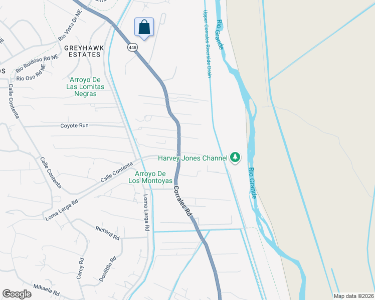 map of restaurants, bars, coffee shops, grocery stores, and more near 38 Maes Road in Corrales