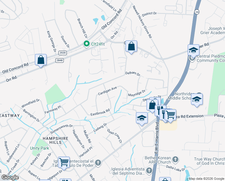 map of restaurants, bars, coffee shops, grocery stores, and more near 7014 Cardigan Avenue in Charlotte