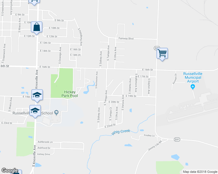 map of restaurants, bars, coffee shops, grocery stores, and more near 2 Monroe Court in Russellville