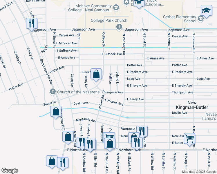 map of restaurants, bars, coffee shops, grocery stores, and more near 4763 Kelli Lane in Kingman