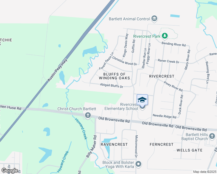 map of restaurants, bars, coffee shops, grocery stores, and more near 6107 Abigail Bluffs Drive in Memphis