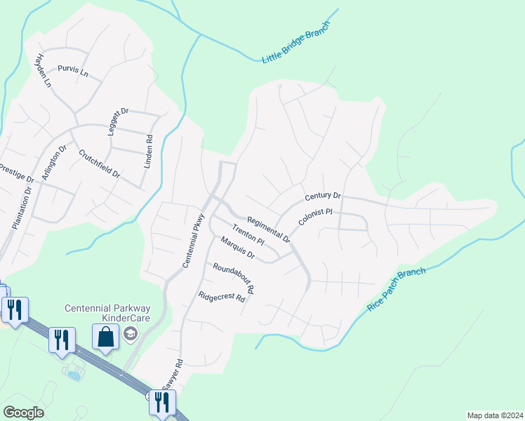 map of restaurants, bars, coffee shops, grocery stores, and more near 71 Declaration Drive in Cameron