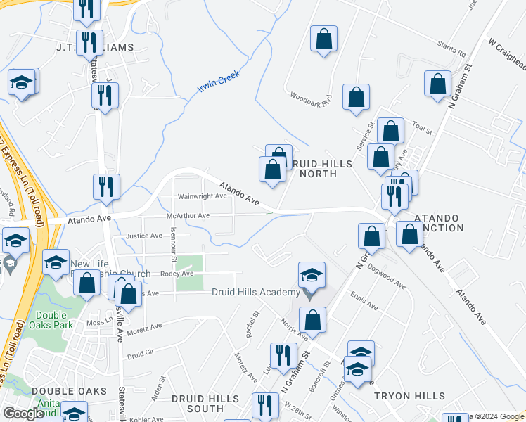 map of restaurants, bars, coffee shops, grocery stores, and more near 700 McArthur Avenue in Charlotte