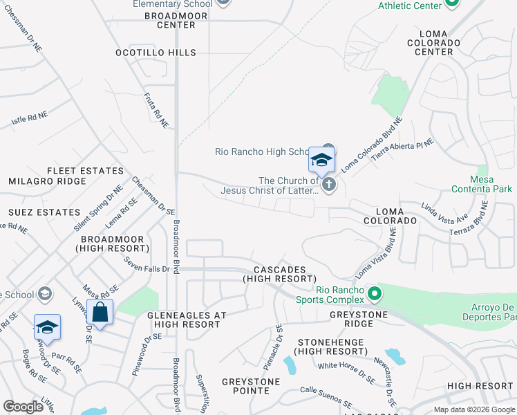 map of restaurants, bars, coffee shops, grocery stores, and more near 152 La Cuesta Court Northeast in Rio Rancho