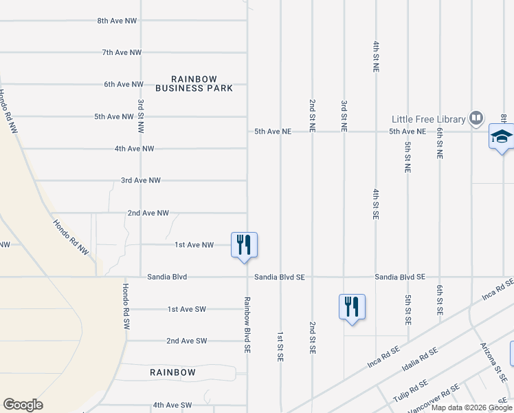 map of restaurants, bars, coffee shops, grocery stores, and more near 201 1st Street Northeast in Rio Rancho