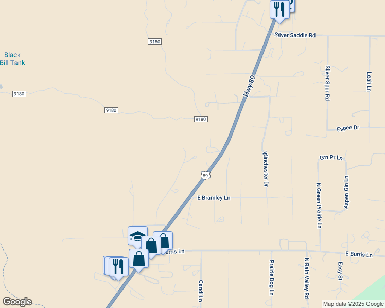 map of restaurants, bars, coffee shops, grocery stores, and more near 8445 Caballo Way in Flagstaff