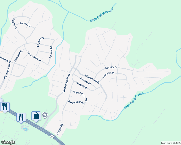 map of restaurants, bars, coffee shops, grocery stores, and more near 71 Declaration Drive in Cameron