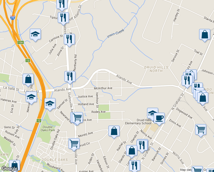 map of restaurants, bars, coffee shops, grocery stores, and more near 923 Wainwright Avenue in Charlotte