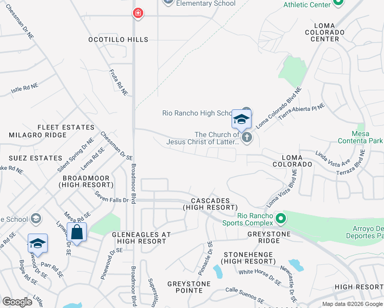 map of restaurants, bars, coffee shops, grocery stores, and more near 3525 Llano Vista Loop Northeast in Rio Rancho