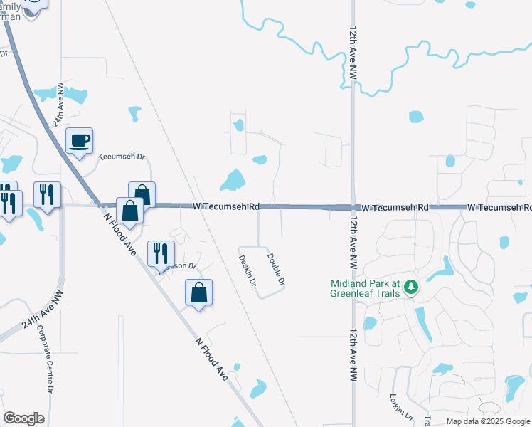 map of restaurants, bars, coffee shops, grocery stores, and more near 3565 Macdonnell Drive in Norman