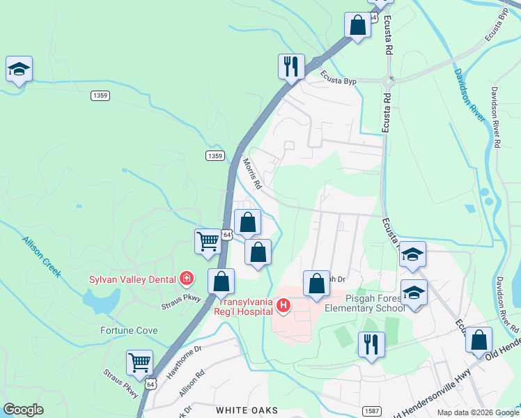 map of restaurants, bars, coffee shops, grocery stores, and more near 178 State Road 1516 in Brevard