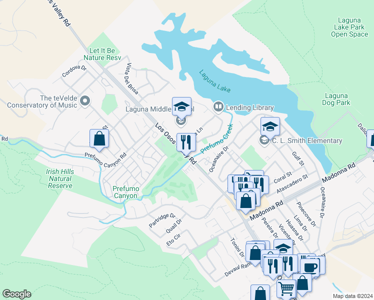 map of restaurants, bars, coffee shops, grocery stores, and more near 1364 Vista Del Lago in San Luis Obispo