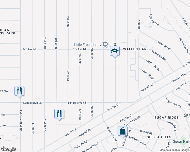 map of restaurants, bars, coffee shops, grocery stores, and more near 5704 Rio Lama Road Northeast in Rio Rancho