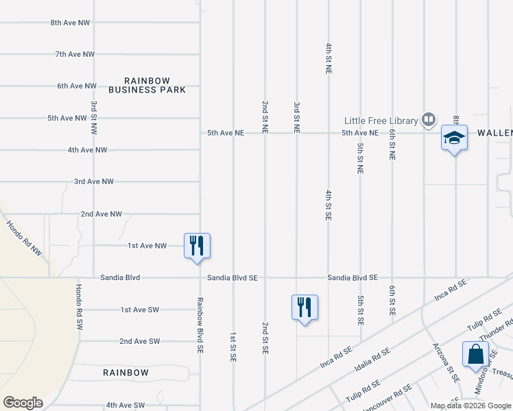 map of restaurants, bars, coffee shops, grocery stores, and more near 200 1st Street Northeast in Rio Rancho