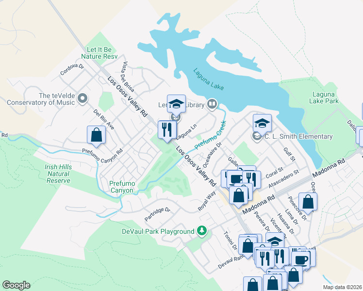 map of restaurants, bars, coffee shops, grocery stores, and more near 1364 Vista Del Lago in San Luis Obispo