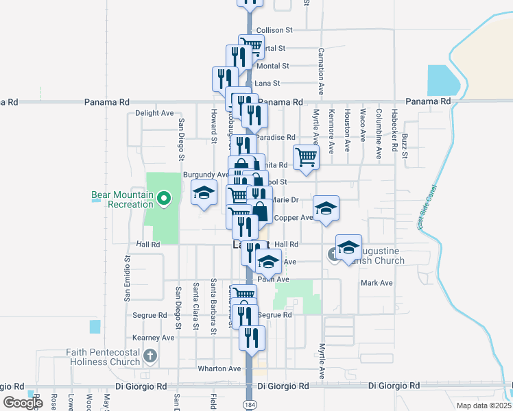 map of restaurants, bars, coffee shops, grocery stores, and more near 10301 Main Street in Lamont