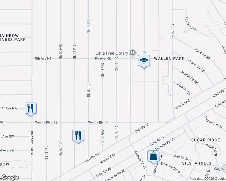 map of restaurants, bars, coffee shops, grocery stores, and more near 309 6th Street Northeast in Rio Rancho