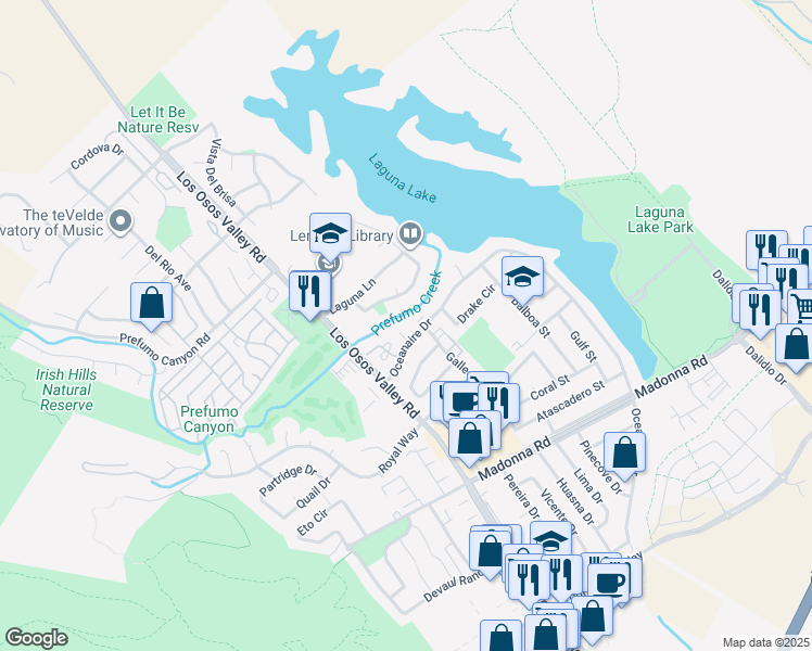 map of restaurants, bars, coffee shops, grocery stores, and more near 1188 Oceanaire Drive in San Luis Obispo