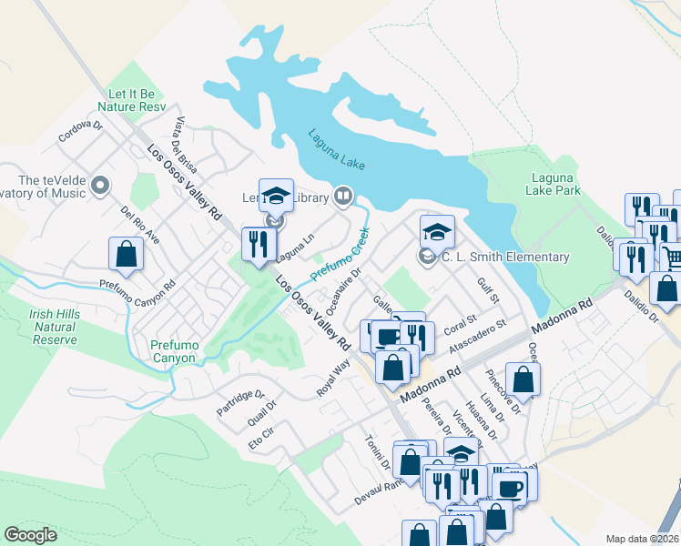 map of restaurants, bars, coffee shops, grocery stores, and more near 1188 Oceanaire Drive in San Luis Obispo