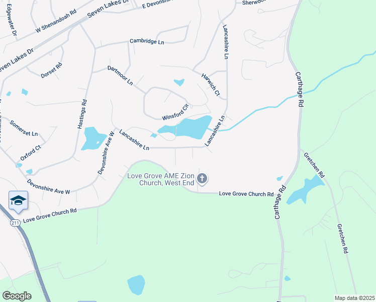 map of restaurants, bars, coffee shops, grocery stores, and more near Lancashire Lane in Seven Lakes