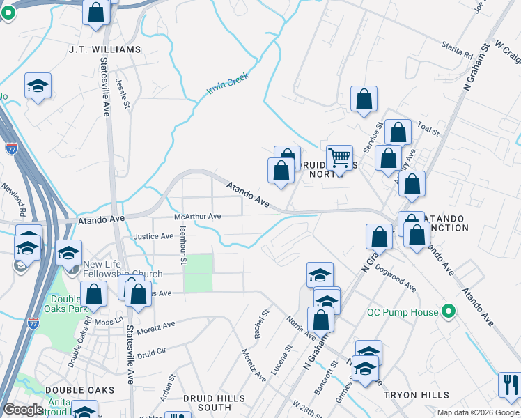map of restaurants, bars, coffee shops, grocery stores, and more near 712 McArthur Avenue in Charlotte