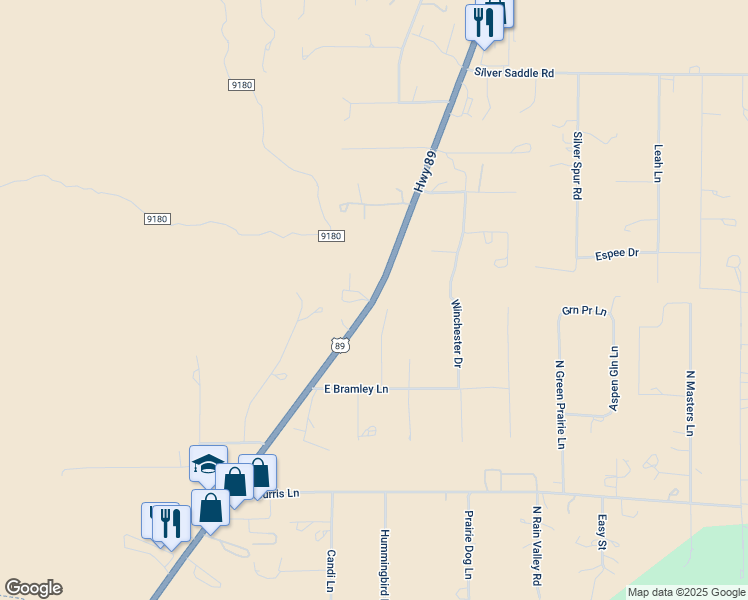 map of restaurants, bars, coffee shops, grocery stores, and more near U.S. 89 in Flagstaff