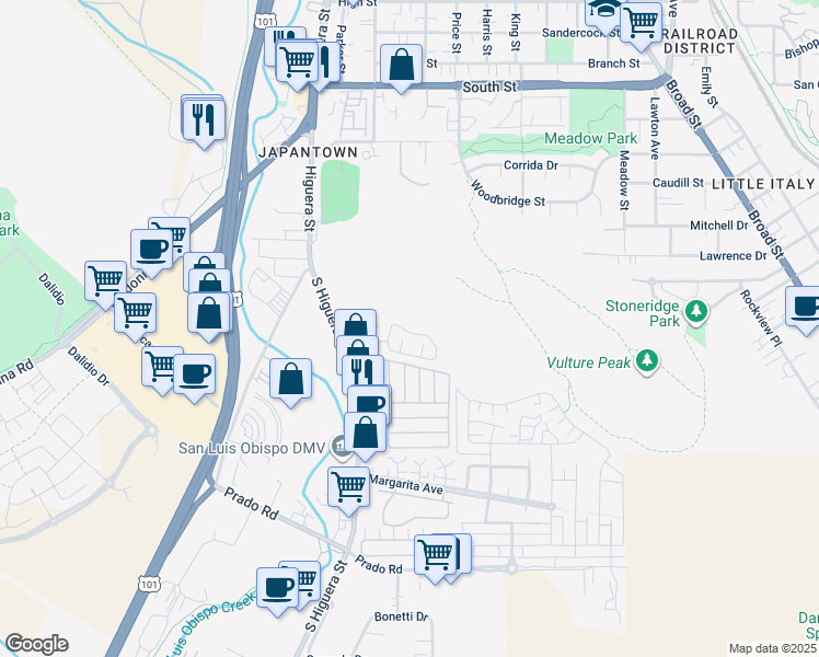 map of restaurants, bars, coffee shops, grocery stores, and more near 198 Loma Bonita Drive in San Luis Obispo
