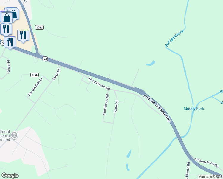 map of restaurants, bars, coffee shops, grocery stores, and more near 2247 Hoey Church Road in Shelby