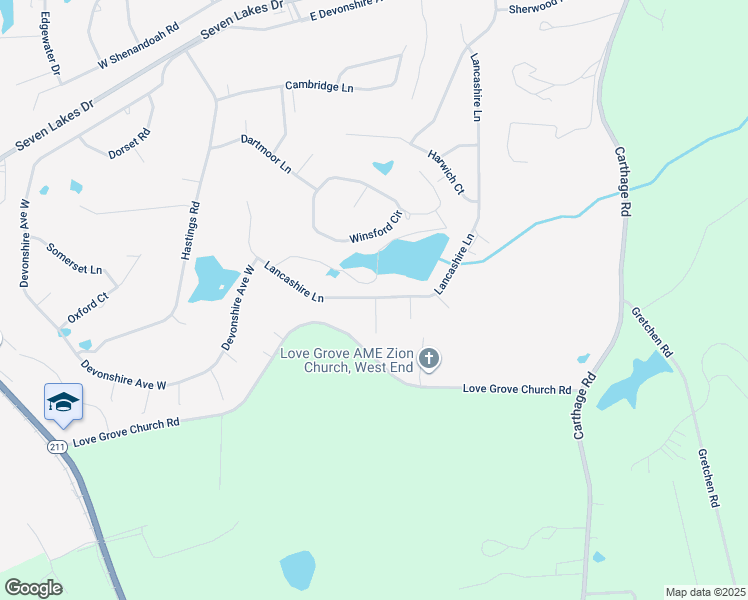 map of restaurants, bars, coffee shops, grocery stores, and more near 104 Edinburgh Court in Seven Lakes