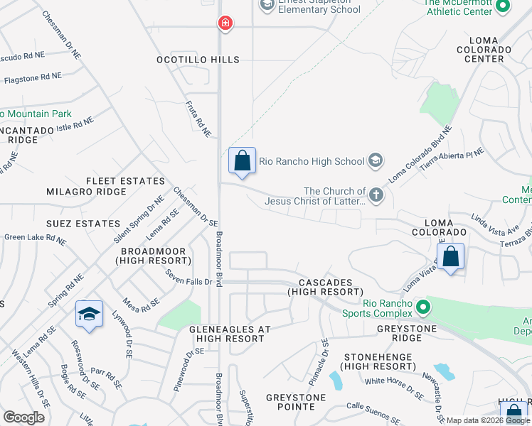 map of restaurants, bars, coffee shops, grocery stores, and more near 3165 Llano Vista Court Northeast in Rio Rancho