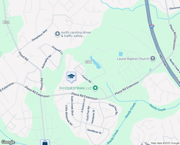 map of restaurants, bars, coffee shops, grocery stores, and more near 8920 Faires Road in Charlotte