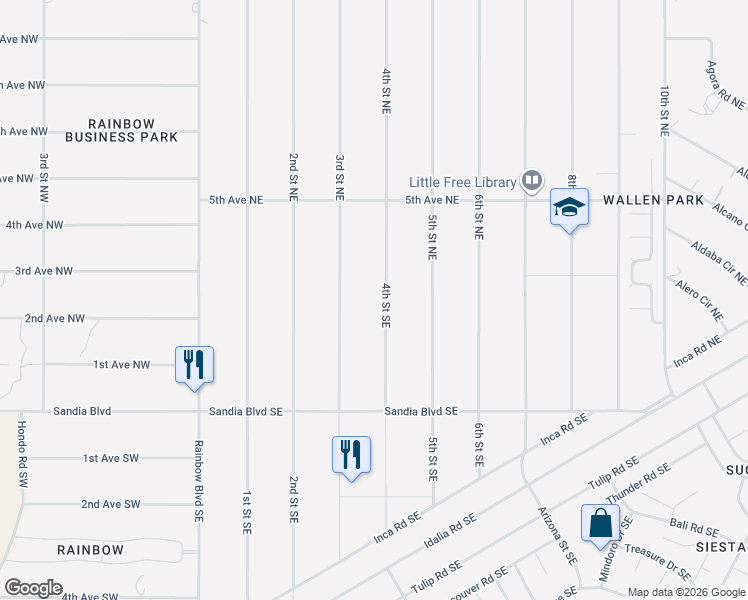 map of restaurants, bars, coffee shops, grocery stores, and more near 255 17th Street Southeast in Rio Rancho