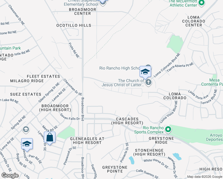 map of restaurants, bars, coffee shops, grocery stores, and more near 152 La Cuesta Court Northeast in Rio Rancho