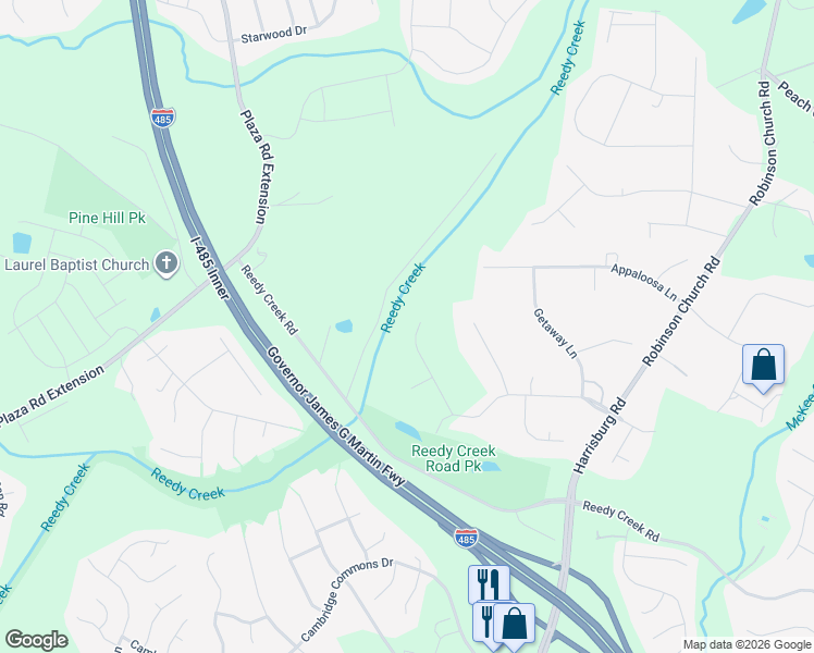 map of restaurants, bars, coffee shops, grocery stores, and more near 11539 Gelding Dr in Charlotte