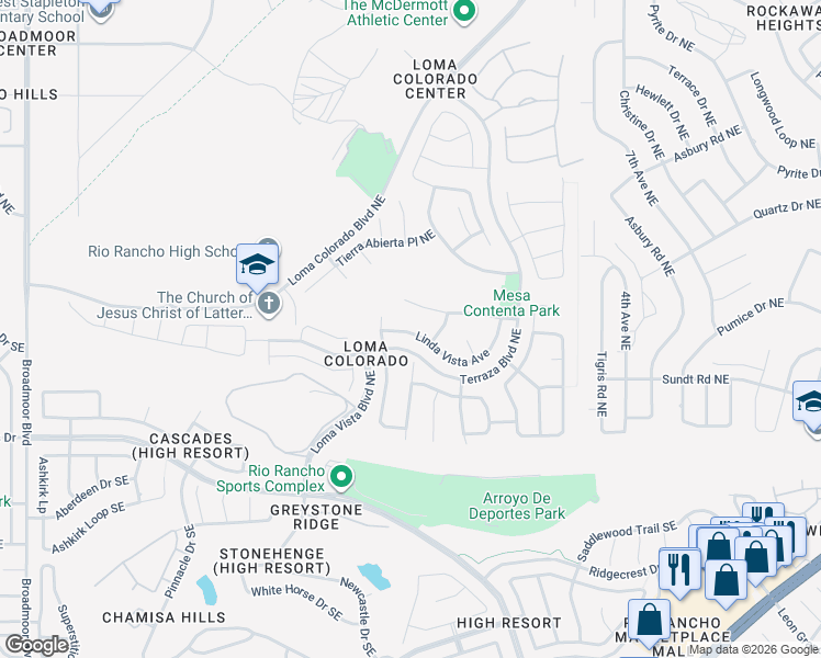 map of restaurants, bars, coffee shops, grocery stores, and more near 3719 Linda Vista Avenue in Rio Rancho