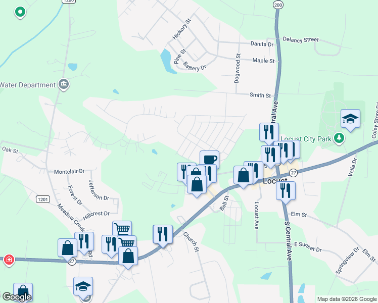 map of restaurants, bars, coffee shops, grocery stores, and more near 248 Market Street in Locust