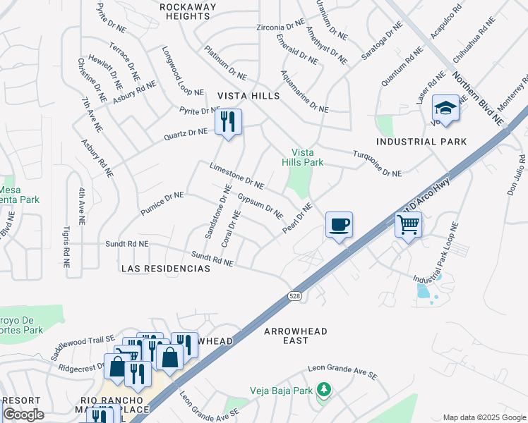 map of restaurants, bars, coffee shops, grocery stores, and more near 4650 Gypsum Drive Northeast in Rio Rancho