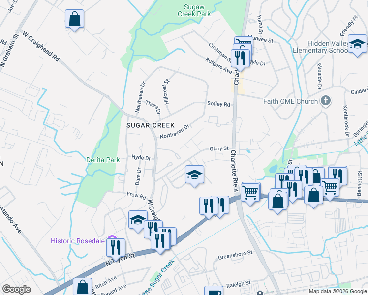 map of restaurants, bars, coffee shops, grocery stores, and more near in Charlotte