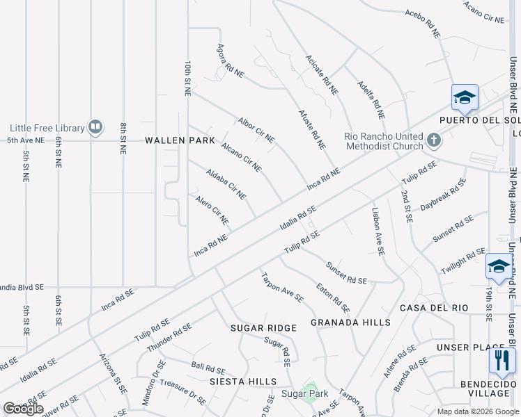 map of restaurants, bars, coffee shops, grocery stores, and more near 205 Aldaba Circle Northeast in Rio Rancho