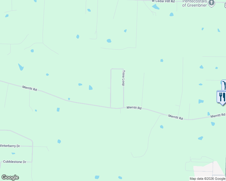 map of restaurants, bars, coffee shops, grocery stores, and more near 63 Trina Loop in Greenbrier