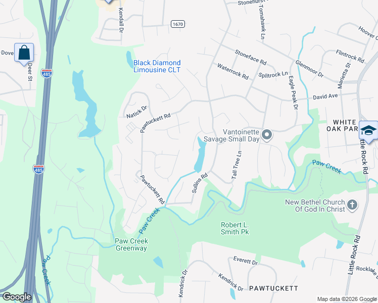 map of restaurants, bars, coffee shops, grocery stores, and more near 4607 Montelena Drive in Charlotte