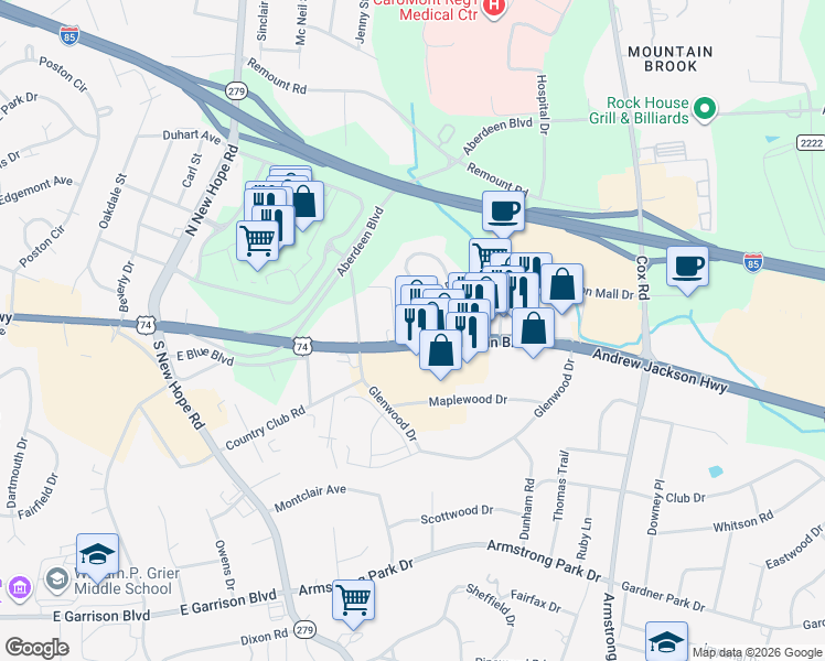 map of restaurants, bars, coffee shops, grocery stores, and more near 2040 U.S. 29 in Gastonia