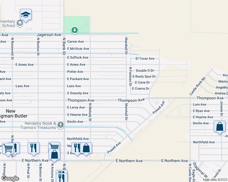 map of restaurants, bars, coffee shops, grocery stores, and more near 3203 East Snavely Avenue in Kingman