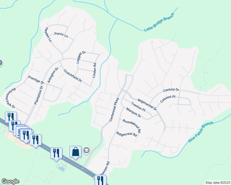 map of restaurants, bars, coffee shops, grocery stores, and more near 493 Crutchfield Drive in Cameron