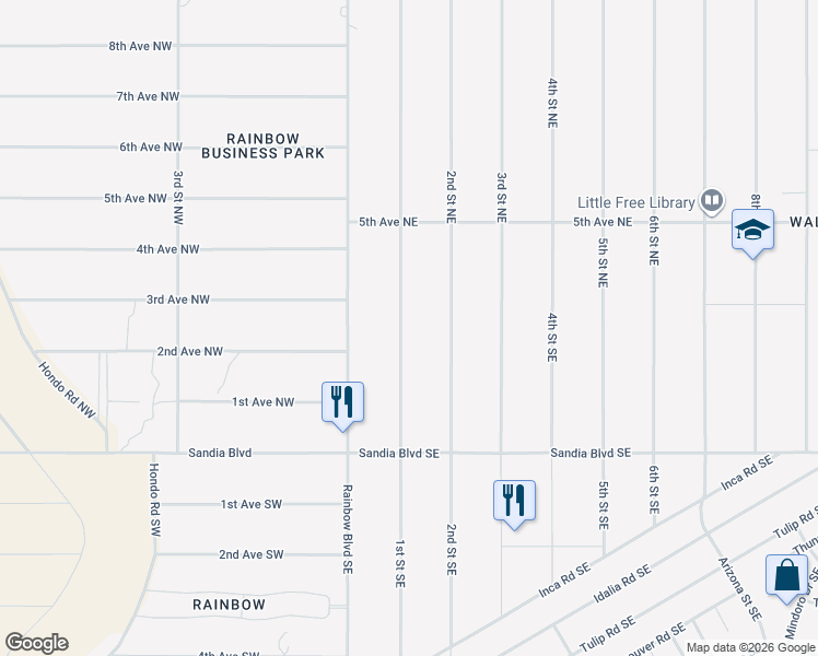 map of restaurants, bars, coffee shops, grocery stores, and more near 200 1st Street Northeast in Rio Rancho