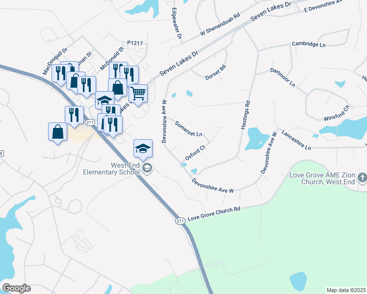 map of restaurants, bars, coffee shops, grocery stores, and more near 102 Hampton Place in Pinehurst