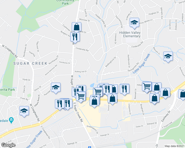 map of restaurants, bars, coffee shops, grocery stores, and more near 500 Beechway Circle in Charlotte